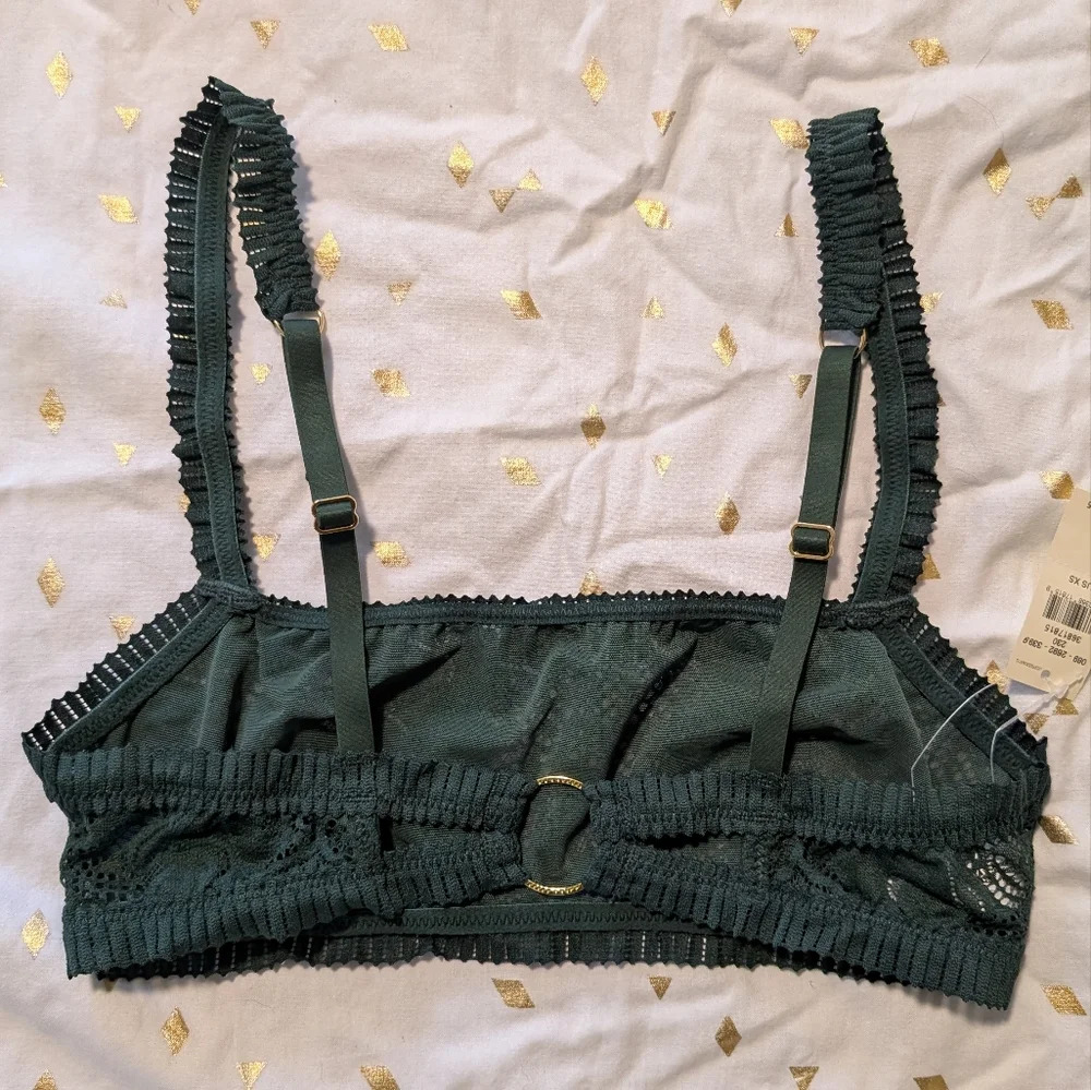 NWT Aerie lace bralette dark green gold hardware size XS - Picture 2 of 3